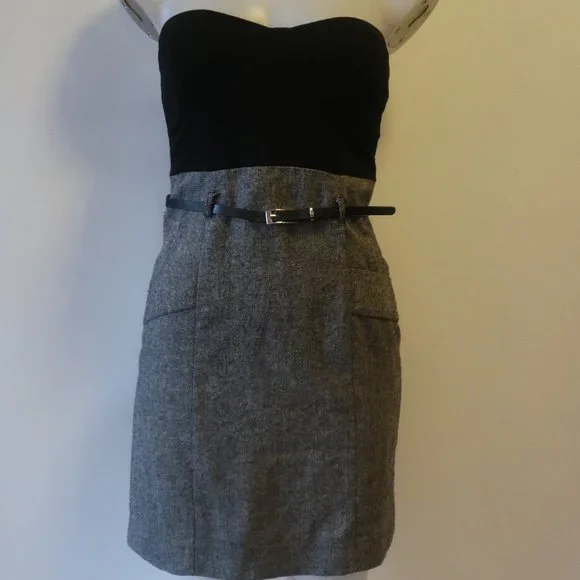 tie sweater dress Surplice Neck Tie Front Pleated Sweater Dress Charcoal / L